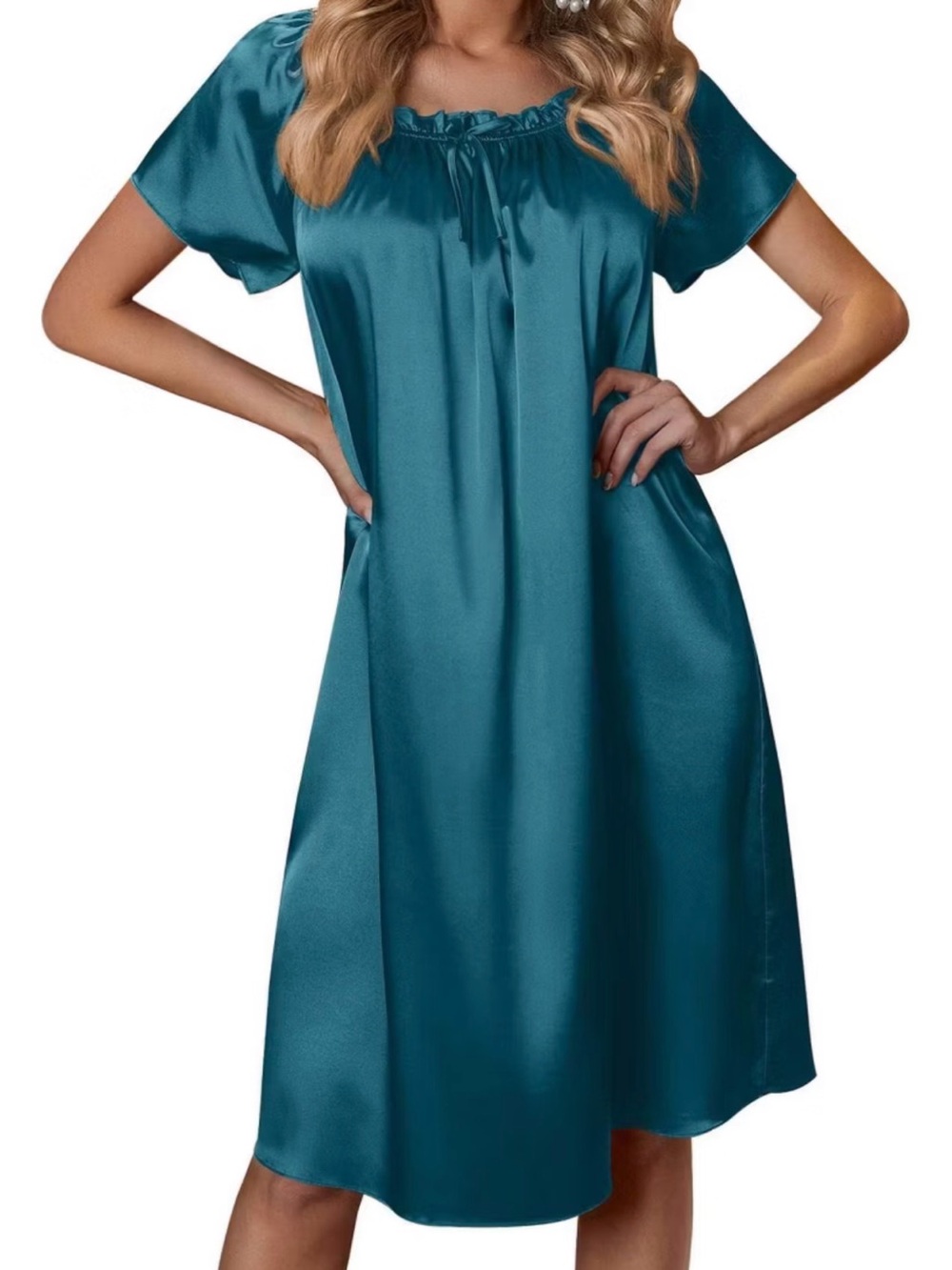 🆕 Ekouaer Women's Satin Silk Pleated Nightgown Loose Sleepwear 2XL